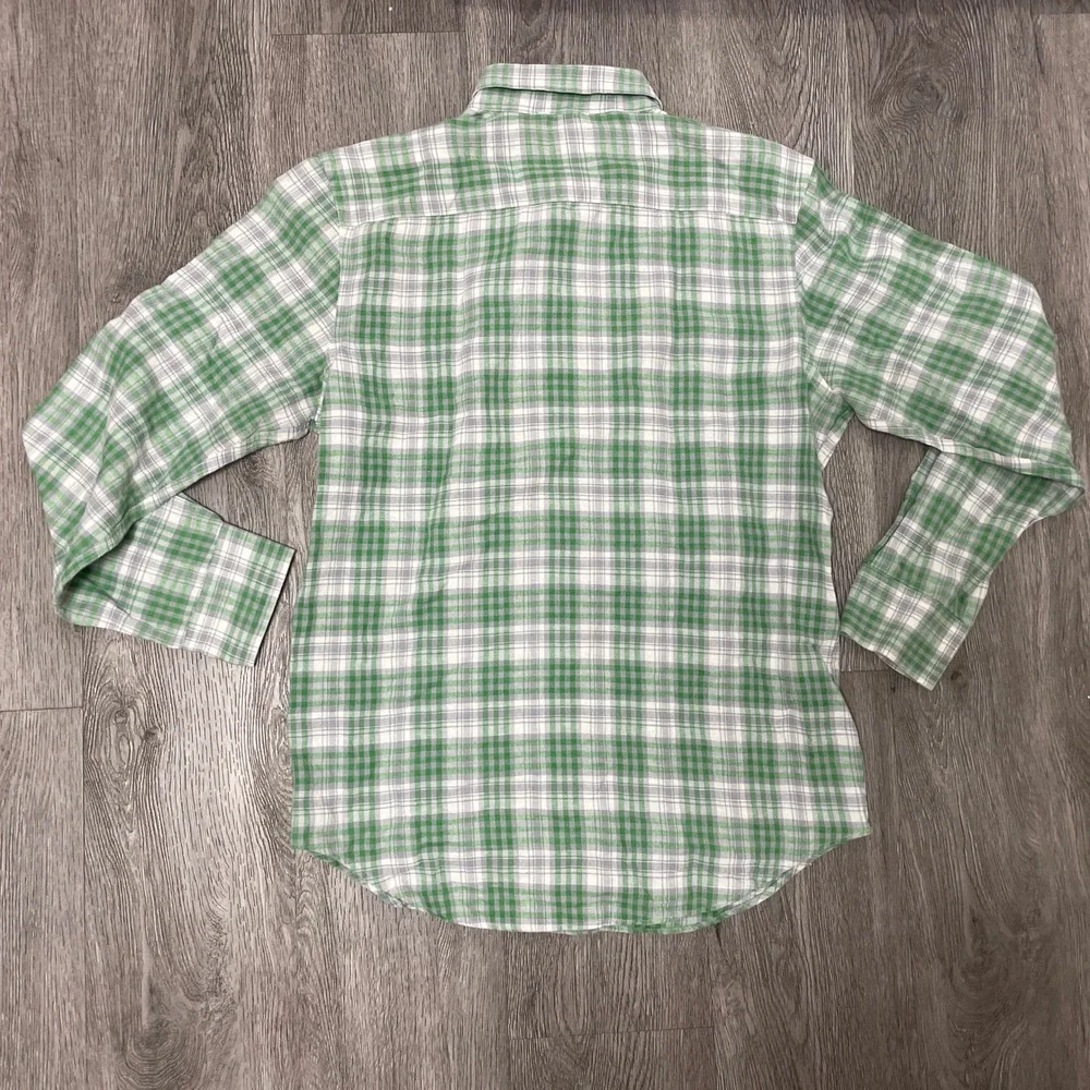 Banana Republic Shirt Mens Medium Green Plaid Linen Cotton Button Down